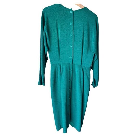 Women's dress emerald long sleeve KENAR2 100% Silk green back button neck size 6 - Picture 2 of 11